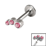 Titanium Internally Threaded Labrets 1.2mm - Triple Jewel 1.2mm, 10mm, Pink
