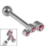Titanium Internally Threaded Micro Barbells 1.2mm - Triple Jewel 1.2mm, 12mm, Pink
