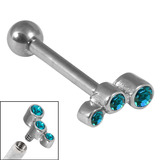 Titanium Internally Threaded Micro Barbells 1.2mm - Triple Jewel 1.2mm, 10mm, Turquoise Green
