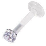 Bioflex Push-fit Labret with Silver Claw Set Round Gem 1.0mm, 6mm, 2.5mm Crystal Clear