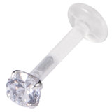 Bioflex Push-fit Labret with Silver Claw Set Round Gem 1.0mm, 6mm, 3mm Crystal Clear