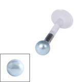 Bioflex Push-fit Labret with Acrylic Pearl Ball 1.6mm, 10mm, 2.5mm Light Blue