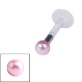 Bioflex Push-fit Labret with Acrylic Pearl Ball 1.6mm, 12mm, 2.5mm Pink