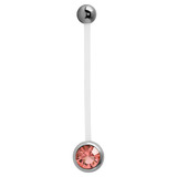 Pregnancy PTFE and Surgical Steel Single Jewelled Belly Bars 1.6mm, Surgical Steel, Light Pink