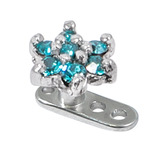 Titanium Dermal Anchor with Steel Claw Set Jewelled Flower 2.5mm, Turquoise