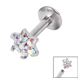 Titanium Internally Threaded Labrets 1.6mm - Steel Claw Set Jewelled Flower 1.6mm, 8mm, Crystal AB