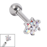 Titanium Internally Threaded Barbells 1.6mm - Claw Set Jewelled Flower 1.6mm, 16mm, Crystal AB