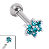 Titanium Internally Threaded Barbells 1.6mm - Claw Set Jewelled Flower 1.6mm, 14mm, Turquoise Green