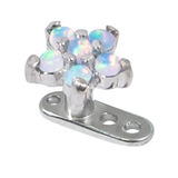 Titanium Dermal Anchor with Claw Set 5 point Steel Opal Flower Top 2.5mm, Steel 5-Point Opal Flower in Light Blue