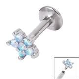 Titanium Internally Threaded Labrets 1.6mm - Claw Set 5 point Opal Flower 1.6mm, 6mm, Light Blue