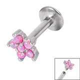 Titanium Internally Threaded Labrets 1.6mm - Claw Set 5 point Opal Flower 1.6mm, 10mm, Pink