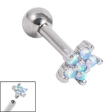 Titanium Internally Threaded Barbells 1.6mm - Claw Set 5 point Opal Flower 1.6mm, 20mm, Light Blue