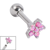 Titanium Internally Threaded Barbells 1.6mm - Claw Set 5 point Opal Flower 1.6mm, 12mm, Pink