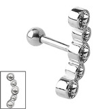 Steel 5 Jewelled Arc Helix Tragus Bar 1.2mm, 8mm, Crystal Clear