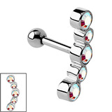 Steel 5 Jewelled Arc Helix Tragus Bar 1.2mm, 10mm, Crystal AB