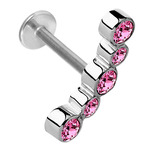 Steel Labret with Steel 5 Jewelled Arc 1.2mm 1.2mm, 6mm, Pink