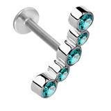 Steel Labret with Steel 5 Jewelled Arc 1.2mm 1.2mm, 10mm, Turquoise Green