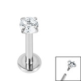 Titanium Internally Threaded Labrets 1.2mm - Titanium Claw Set Round Jewel 1.2mm, 6mm, 3mm Crystal Clear