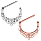 Steel Filigree Nipple Clicker Ring Pack of 2. Surgical Steel and Rose Gold Steel / 1.6mm, 14mm