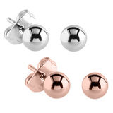Steel Stud Earrings with Ball Steel and Rose Gold Steel, 4mm Shiny Balls, 2 Pairs.