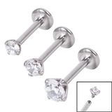 Titanium Triple Piercing with Steel Tops - Internally Threaded Claw Set Jewelled Labrets 1.2mm - SKU 33222