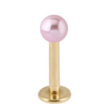 Zircon Steel Labret with Acrylic Pearl Ball 1.2mm 1.2mm, 8mm, 3mm Pink