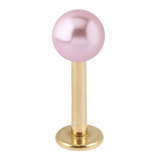 Zircon Steel Labret with Acrylic Pearl Ball 1.2mm 1.2mm, 10mm, 4mm Pink