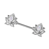 Steel Opal Lotus Flower Nipple Bar - SKU 33623