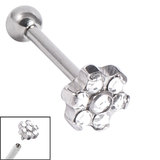 Titanium Internally Threaded Micro Barbells 1.2mm - Titanium 7 Gem Flower Top 1.2mm, 6mm, Crystal Clear