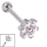 Titanium Internally Threaded Micro Barbells 1.2mm - Titanium 7 Gem Flower Top 1.2mm, 12mm, Crystal AB