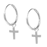 Sterling Silver Hoops - Drop Earrings - Cross, Heart, Star Silver Cross Drop Hoop Earring H146