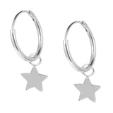 Sterling Silver Hoops - Drop Earrings - Cross, Heart, Star Silver Star Drop Hoop Earring H148