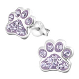 Sterling Silver Cute Jewelled Paw Print Ear Stud Earrings - SKU 33708