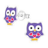 Sterling Silver Cute Owl Ear Stud Earrings - SKU 33710