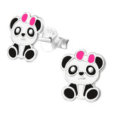 Sterling Silver Pretty Panda Ear Stud Earrings - SKU 33749