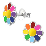 Sterling Silver Rainbow Flower Ear Stud Earrings - SKU 33752