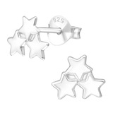 Sterling Silver Triple Star Ear Stud Earrings - SKU 33755
