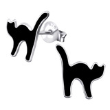Sterling Silver Black Cat Ear Stud Earrings - SKU 33757