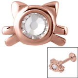 Rose Gold Steel Threaded Attachment - Jewelled Cat 1.2mm - SKU 33765