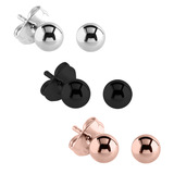 Steel Stud Earrings with Ball Steel, Rose Gold Steel and Black Steel, 3mm Shiny Balls, 3 Pairs.