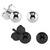Steel Ear Stud Earrings with Ball Steel and Black Steel, 3mm Shiny Balls, 2 Pairs. - alternative image