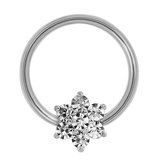 Steel BCR with Steel Claw Set Jewelled Flower - Nipple Ring - SKU 33823