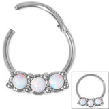 Steel Hinged Segment Ring with 3 Opal Stones (Clicker) 1.2mm, 10mm, Larger White Opal Stones
