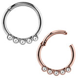 Steel Hinged Segment Ring with 5 Jewels (Clicker) Steel and Rose Gold Steel (Pack of 2), 1.2mm, 10mm, Crystal Clear