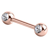 Steel Double Jewelled Nipple Bar - Front Facing Gems Rose Gold Steel, 1.6mm, 16mm, 5mm, Crystal Clear
