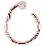 Steel Hinged Segment Ring with a Jewelled Ball (Clicker) Rose Gold Steel - 1.2mm, 10mm, 3mm, Crystal Clear
