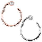 Steel Hinged Segment Ring with a Jewelled Ball (Clicker) Pack of 2 - 1.2mm, 10mm, 3mm, Crystal Clear