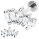 Titanium Internally Threaded Labrets 1.2mm - 5 Jewel Marquise Fan Steel, 1.2mm, 10mm, Crystal Clear