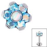 Titanium Claw Set Synth Opal and 6 Point CZ Jewelled Flower for Internal Thread shafts in 1.2mm - SKU 34045