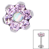 Titanium Claw Set Synth Opal and 6 Point CZ Jewelled Flower for Internal Thread shafts in 1.2mm - SKU 34046